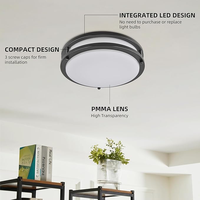 hykolity 16 inch Dimmable LED Flush Mount Ceiling Light, Oil Rubbed Bronze, 36W, 2200LM, 2.7/3/3.5/4K/5K Adjustbale, 120°Light Angle, CRI90, Ceiling Lamp for Bedroom, Kitchen, Office,ETL Listed