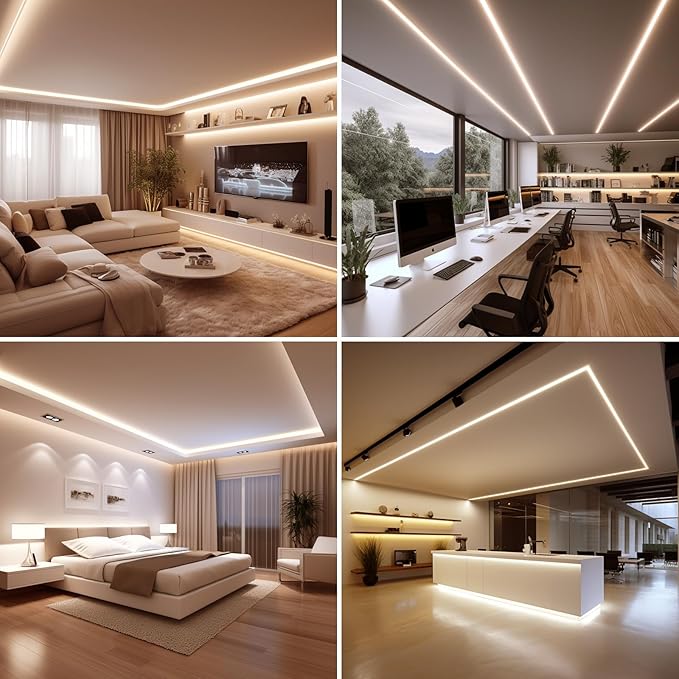 24V LED Strip Light Kit 65.6ft (2 Rolls of 32.8ft), 3000K Warm White Cuttable LED Tape Lights, SMD 2835 300W with Power Supply for Bedroom, Commercial, Kitchen, Living Room Ceiling