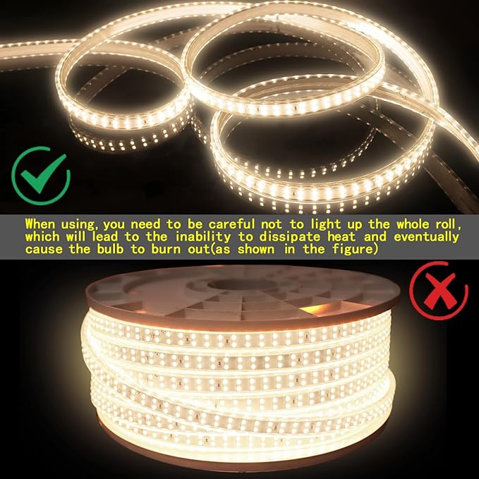 LAMPHOME 4000K 120V LED Strip Light, 150FT 9000LED Waterproof for Outdoor Indoor, Every 1.5ft Cuttable Lighting Strip, 17.5x7.8mm ETL Listed，Natural White