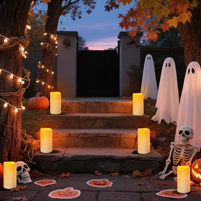 Flickering Flameless Candles Outdoor Indoor Large (D 3" x H 6") LED Candles, 2Pcs Pillar Outdoor Indoor Battery Operated Candles with Remote for Home Wedding/Christmas/Holiday Décor