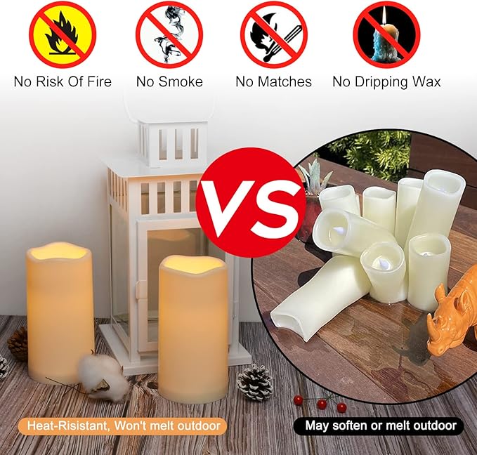 12 Pack Flickering Flameless Candles Large (D 3" x H 6") LED Candles Fake Pillars Outdoor Indoor Battery Operated Candles with Remote for Home Wedding Christmas Holiday Décor (12 Pack)