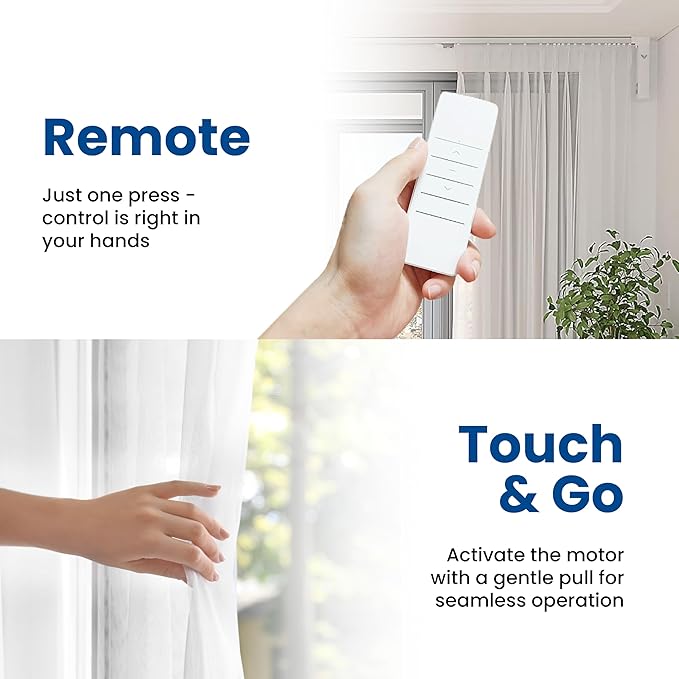 Osprey.Life Motorized Curtain Track, 5ft3 / 1.6m, No-Cut Electric Rail, ~33dB Quiet Motor, Remote & App Control, Alexa & Google Compatible, Wall or Ceiling Mount (Single-side Opening)