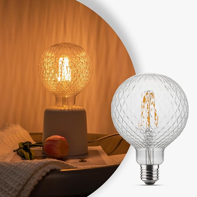 Edison Filament Bulb Pineapple Faceted, Vintage Light Bulb Clear Crystal, G125 Large Round LED Bulb, 4W Dimmable E26 Medium Base, Decorative Cut Glass Light, 1 Pack