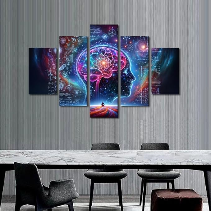 5 Panel Canvas Wall Art for Living Room Artificial Intelligence Painting Artwork Robot Brain Posters and Prints House Decorations AI Paintings Wall Decor Neural Network Picture Hanging 60"Wx40"H