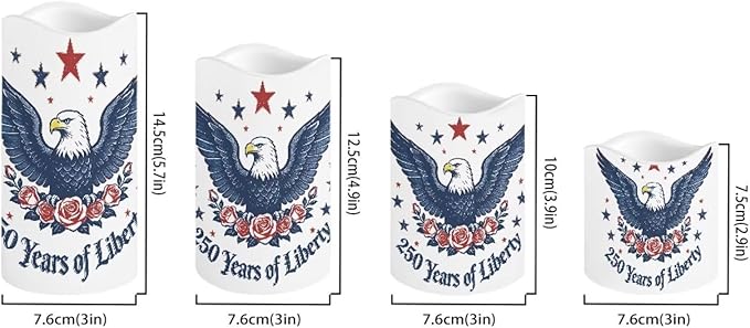 American Flag Flameless Candles 250th Anniversary Bald Eagle LED Battery Operated Remote Control Fourth of July Flickering Patriotic Decor for Independence Day Home Outdoor, 4 Pack