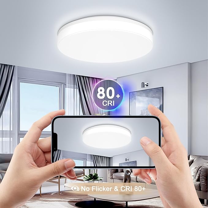Airand LED Flush Mount Ceiling Light, 18W 1650LM Ceiling Light Fixtures 5000K Daylight, 9.4 Inch Round Waterproof LED Ceiling Lamp for Bedroom, Living Room, Dining Room