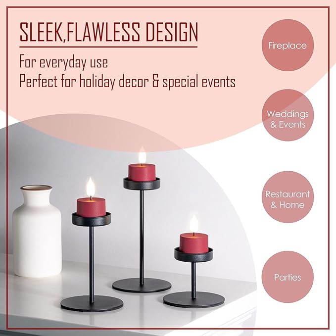 smtyle Vintage Red Tea Lights Candles Battery Operated 500 Hours of Warm Christmas Glow with CR2477 Batteries and Remote Flickering Fake Votive LED Set of 3 Table Decorations