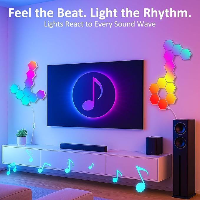 12 Pack Hexagon LED Wall Light Panels – RGB Smart Lights with APP & Remote, Music Sync Honeycomb Design – Modular Gaming Wall Decor for Bedroom, Kids Room, and Living Room