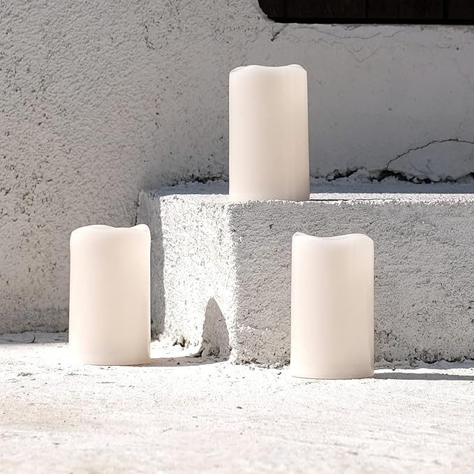 NONNO&ZGF 3 X 5'' Outdoor Waterproof Flameless Candles, 3 Pack, Warm White LED Resin Rainproof Pillar Battery Candle with Remote Control/Timer
