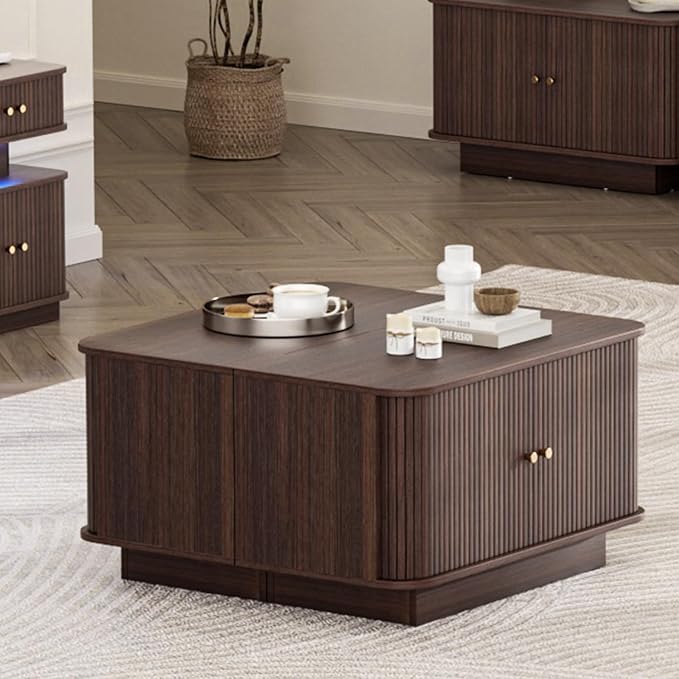 31.5" W Sliding Door Shoe Storage Bench, Small Entryway Shoe Cabinet with Adjustable Shelf, Space-Saving Wooden Low Cabinet for Hallway, Living Room, Apartment, Dorm, Walnut