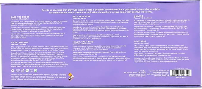 Folkulture Sleep Essential Oils Set for Diffuser | Set of 6 Aromatherapy Oils for Better Sleep, Relaxation & Meditation | Lavender, Rosemary, Peppermint & Calming Blends | Self Care Gift for Her & Him