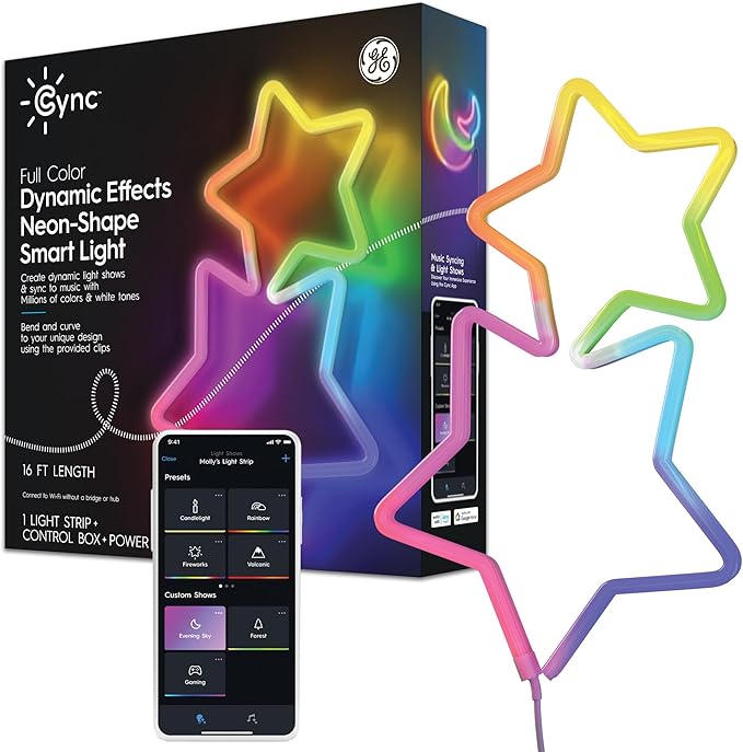 Cync GE Dynamic Effects Smart LED Strip Lights, Indoor Neon Rope Lights with Music Sync, Aesthetic Color Changing WiFi Light Strip for Room Décor, Works with Amazon Alexa and Google, 16 Ft