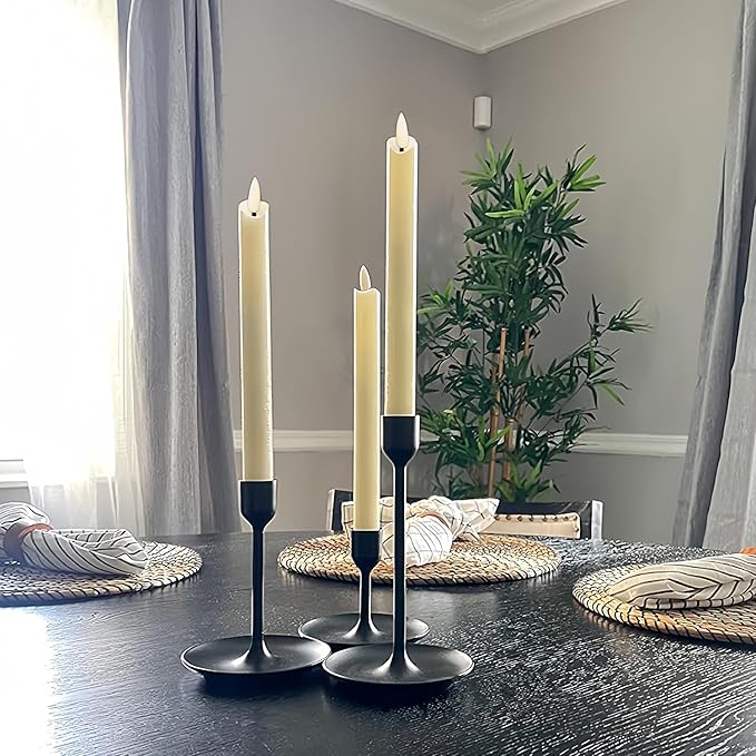 salipt Flameless Ivory Taper Candles Flickering with Timer and 10-Key Remote, Battery Operated LDE Warm 3D Wick Light Window Candles Real Wax Pack of 4, Christmas Home Wedding Decor(0.78" X 9.64")