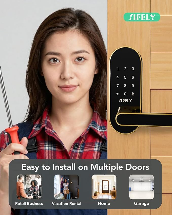 Keyless Entry Keypad Smart Door Lock with Handle & Knob – Digital Deadbolt for Front, Bedroom, Office & Interior Doors, App Control for Airbnb, Guests & Kids, Easy DIY Install (No Fingerprint)