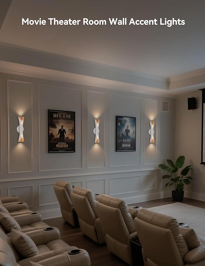 Tubicen Wall Sconces Dimmable Mid Century Theater Room Sconce Lights Up and Down Hardwired Modern Indoor Elegant Wall Lights for Living Room Bedroom Hallway Stair 15.7" H White and Gold