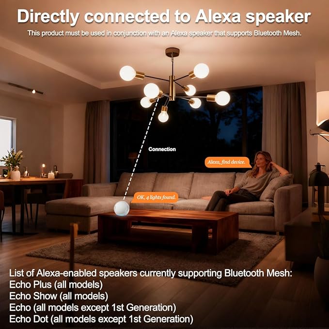 ILC App-Controlled LED G25 Globe Light Bulbs, Bluetooth Mesh, 1600 Million Colors, 60W Equivalent, 6W, 600LM, CRI>95+ Daylight White 5000K, E26 Base Vanity Light Bulbs, Dimming via app only, 6 Pack