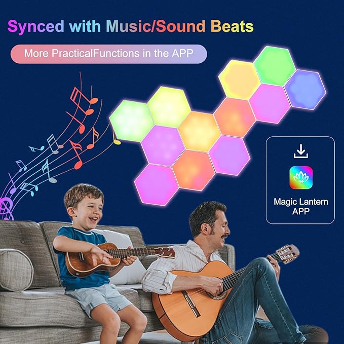 Neoglint 12 Pack Hexagon Lights - Smart App & Remote Control RGB LED Wall Panels, Music Sync Honeycomb Modular Lights with Timer, DIY Gaming Room Decor & Night Light, Cool Gifts for Men & Kids