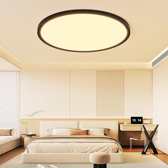 24 Inch LED Flush Mount Ceiling Light Fixture,Dimmable Ultra Thin Low Profile,48W 4800 Lumens,3 CCT Color Selectable,Modern Round Black Ceiling Light for Living Room,Bedroom,Kitchen,Office
