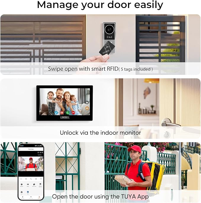 Wired Video Doorbell Camera with Indoor Monitor, Video Intercom System, 7" Touchscreen Display, Night Vision, 130° Wide Angle, Two-Way Talk, Tuya App Remote Unlock, Waterproof, No Monthly Fees
