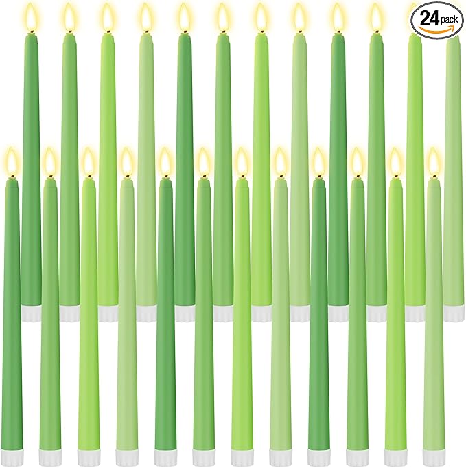 Macarrie 24 Packs Flameless Taper Candles Battery Operated Fake 11 Inch Long Candlelight LED Flameless Candlesticks Flickering Tapered for Spring Summer Wedding(Spring Green)