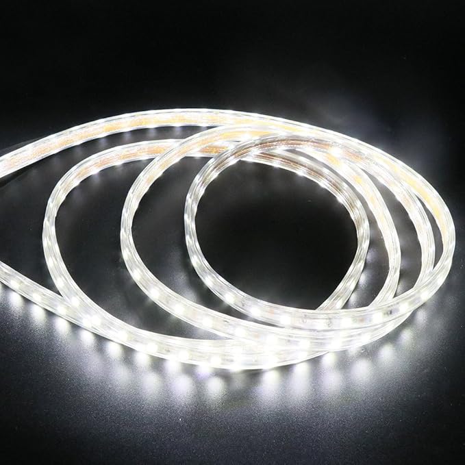 LED Light Strip Kit, AC 110-130V Flexible Waterproof Rope Lights, 6.6ft 5050 60 LEDs/M for Indoor Outdoor Commercial Lighting Decoration, Accessories Included, Cool White