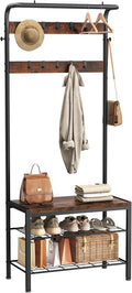 DUMOS Hall Tree with Shoe Bench and Coat Rack, Entryway Bench with Shoe Storage and Hooks, 4-in-1 Coat and Shoe Rack for Entryway, Mudroom Storage Organizer with Shelves, Rustic Brown