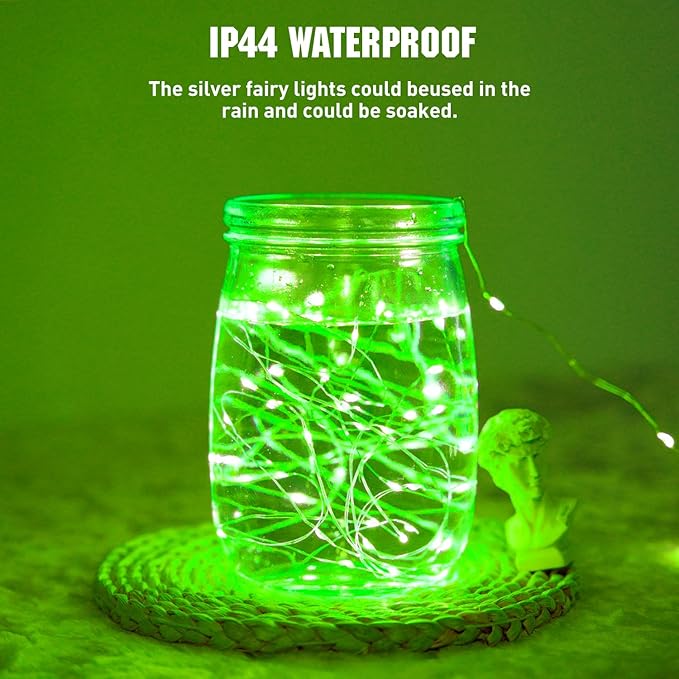 JMEXSUSS 4 Pack 50 LED Green Fairy Lights Battery Operated: 16.1ft Christmas Fairy Lights Indoor Outdoor Waterproof Green St Patrick's Day Lights for Bedroom Garden Party St Patrick's Day Decorations