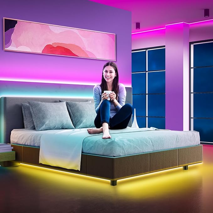 Nexillumi LED Lights for Bedroom 130 ft (2 Rolls of 65.6ft) Music Sync Color Changing Led Strip Lights (APP+Remote Control)，Permanent Outdoor Lights for House Christmas All Holiday Decorations