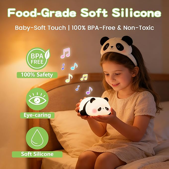 Cute Panda Night Light with White Noise, Sound Machine for Baby Sleeping Aid ,Toddler Sleep Trainer 4 Soothing Sleep Sounds,Timer/Dimmable Nursery Silicone Night Light, Cute Gifts for Kids Boys/Girls