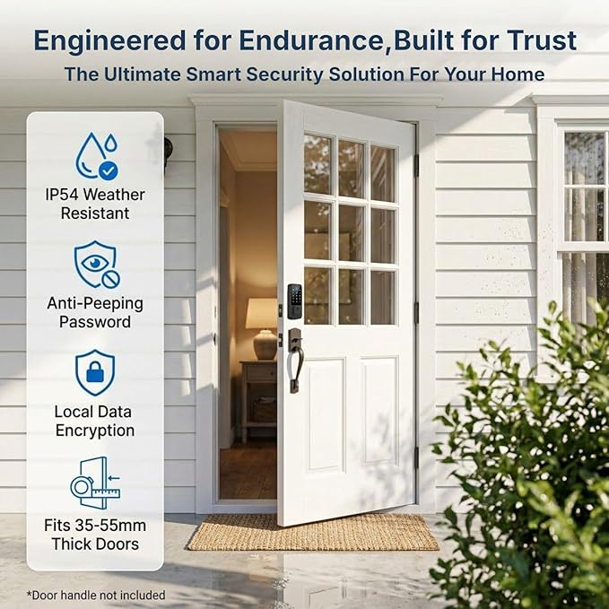 Smart Door Lock with Built-in WiFi - Keyless Entry Door Lock for Front Door, Fingerprint Door Lock with App Control, 5-in-1 Touchscreen Deadbolt with 6 Keys & 2 NFC Cards, Auto Lock