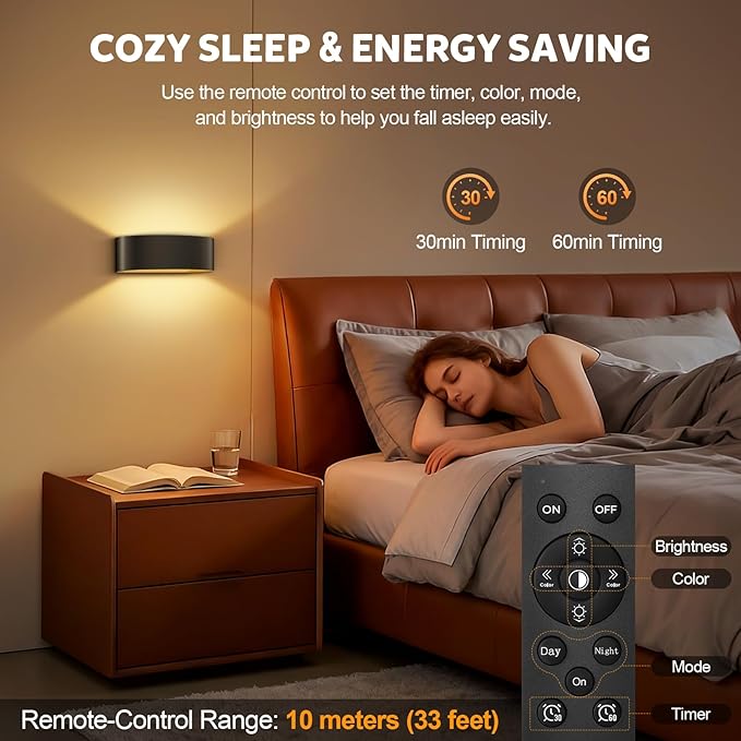 Motion Sensor Wall Sconces, Rechargeable 5000mAh Battery Operated Wall Light with Remote Control 3 Colors Temperatures & Dimmable 15 RGB Colors Up and Down Wireless Wall Mount Light