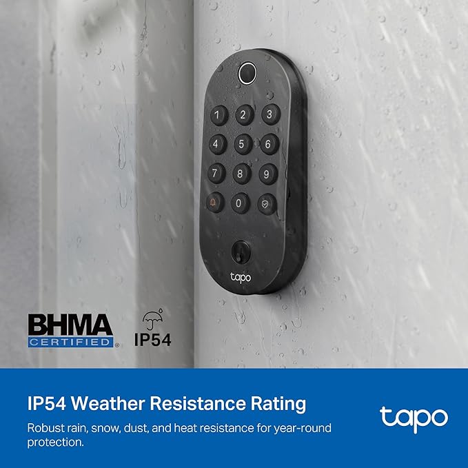 Tapo Smart Wi-Fi Deadbolt Door Lock - Fingerprint Recognition, Keyless Tactile Buttons & in-App Monitoring, Auto-Lock, IP54, BHMA Certified, Compatible with Standard Door Sizes, Tapo DL105