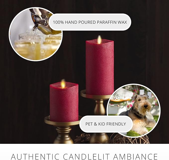Luminara - Flameless LED Battery Operated Flickering Pillar Candles - Red - Pack of 1-3x6.5 - Realistic Moving Flame Real Wax Indoor/Outdoor Decor