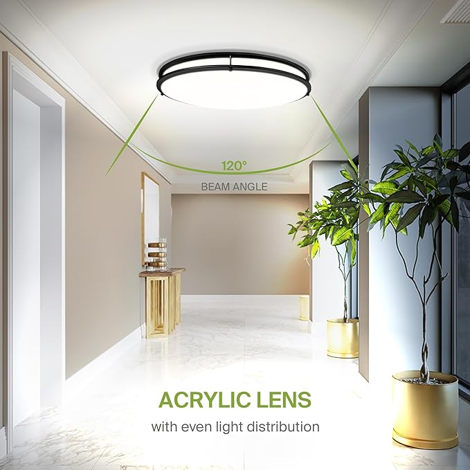 ASD LED 24" Oval Flush Mount Lighting, Close to Ceiling Light Fixture | 5CCT, Dimmable, ETL Listed | 38W 3289LM 2700-5000K 120V | Low Profile Double Ring Lamp | Black, 2 Pack