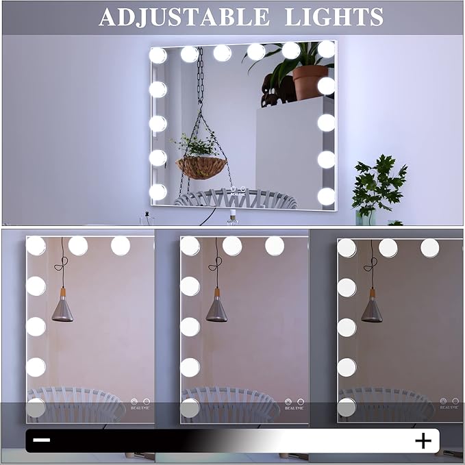 BEAUTME Vanity Mirror with Lights, Hollywood Makeup Mirror with 14pcs Dimmer Bulbs, Smart Touch Control,Tabletop/Wall Mounted for Bedroom, Bathroom, Dressing romm, White 20 x 23.6 Inch