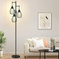 Dimmable Floor Lamp,3x800LM LED Bulbs Included, Farmhouse Industrial Floor Lamp Standing Tree Lamp with Teardrop Cage Head Tall Lamp for Living Room Bedroom Office Dining Room - Black & Marble Base