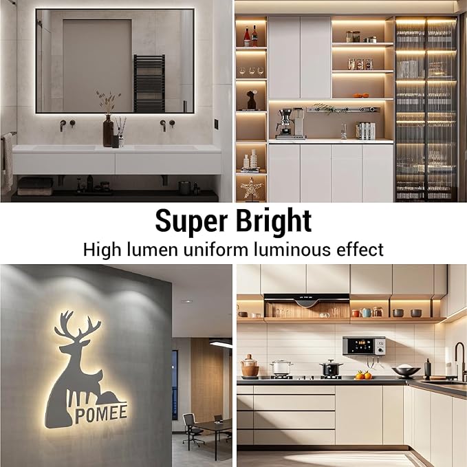 HAMRVL Natural White COB LED Strip Lights,16.4ft 4000K DC12V Dimmable LED Light Strip with 1600 LEDs,Touch Dimmer,12V Adapter,Flexible Super Bright Indoor COB LED Lights for Living Room,Shelf,Cabinet