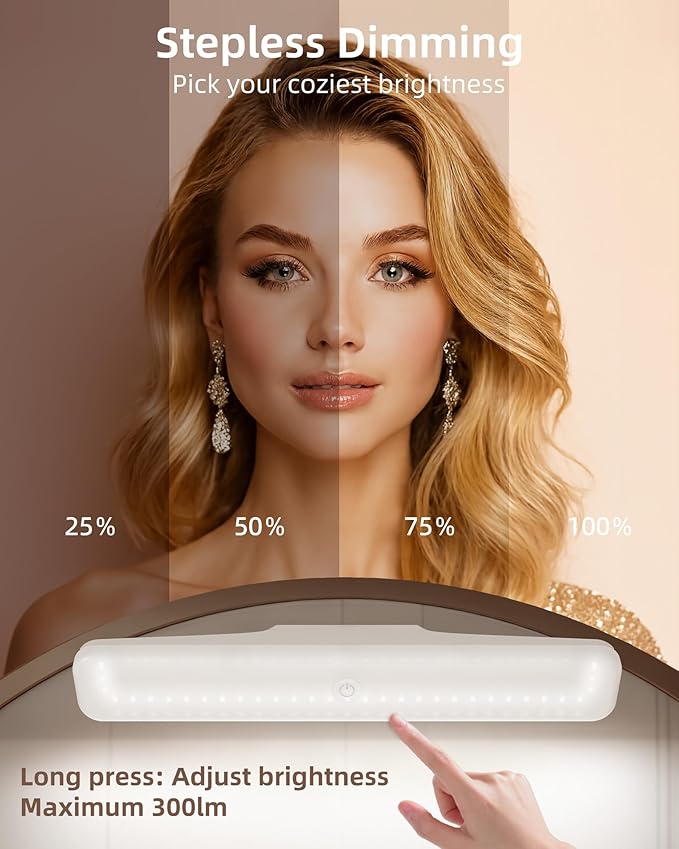 EZVALO Wireless Vanity Lights for Mirror, Rechargeable Makeup Light with 3 Color Modes, Touch Control, Adjustable Angle, Cordless Dimmable Mirror Light for Bathroom, Shave, Women Gift (1 Pcs)