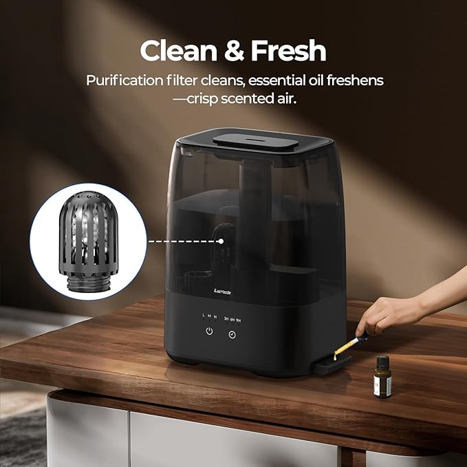 Top Fill Humidifiers for Bedroom, 4.0L Tank Cool Mist Humidifiers for Large Room, 30H Runtime, 28dB Quiet Ultrasonic Air Humidifier for Home with 9H Timer, Aroma Tray
