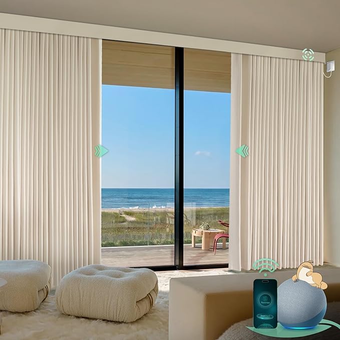 Yoolax Smart Retractable Curtain Compatible with Alexa and Google Home, Motorized Curtain Hardwired with Remote Customized Size (Champagne)