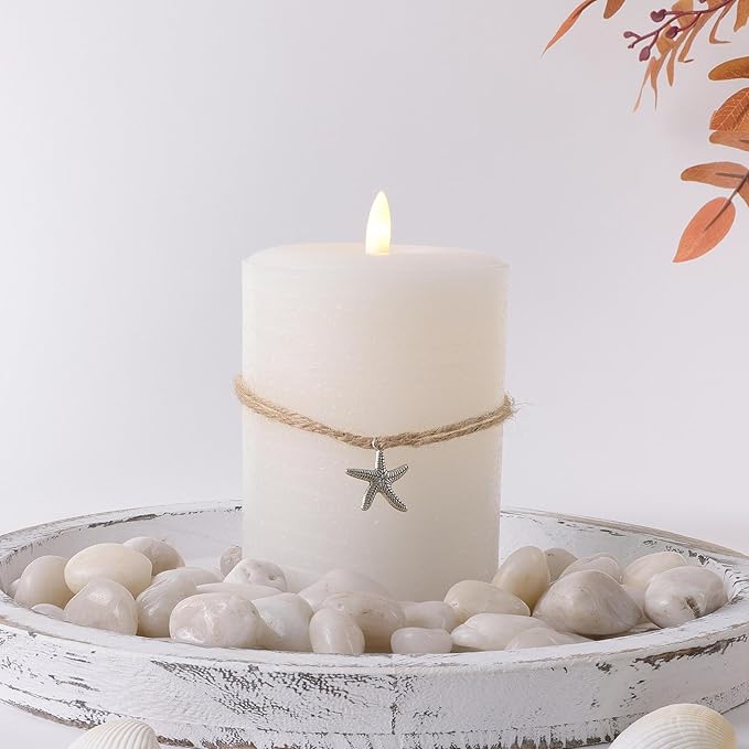 LumiPur Signature Coastal Collection Natural Glow Flickering Flameless LED Wax Pillar Candle (3.5" x 5", Summer White)