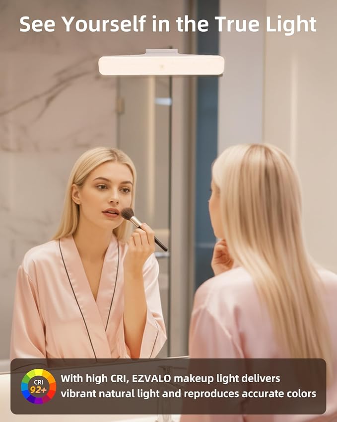 EZVALO Wireless Makeup Light 1 Pack, Vanity Lights for Mirror, Bathroom Vanity Light, Rechargeable, 3 Color Temperatures, Stepless Dimming, Touch Control, Adjustable Angle, Women's Gifts