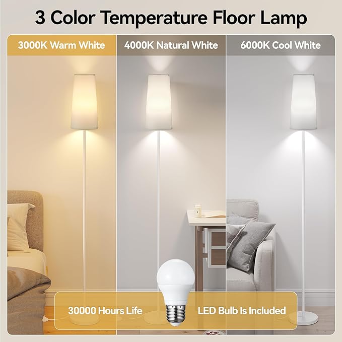 SUNMORY Floor Lamps for Living Room/Bedroom/Office, Standing Lamp with LED Bulb, 3 Color Temperature Tall Lamp, Suitable for Modern/Boho/Farmhouse and Other Home Decor Styles