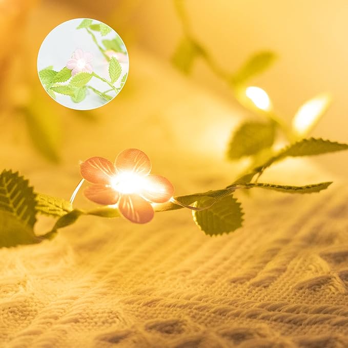 Vigdur 2 Packs Vine Lights - Tiny Leaf Ivy String Lights with 48 Cherry Blossom Lights Battery Powered Waterproof Fairy Light Indoor Outdoor for Bedroom Party Garden Wall Décor St. Patrick's Day