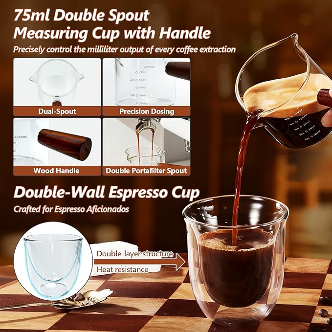 7 Pcs 58mm Espresso Accessories Kit, Spring Loaded Calibrated Tamper, WDT Tool, Coffee Measuring & Espresso Cup and Tamper Mat, Puck Screenr & Dosing Funnel, Fit 58mm Espresso Machine Accessories