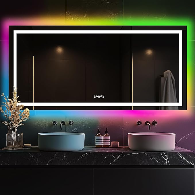 Antok 36"x 72" LED Bathroom Mirror with Lights, Anti-Fog, Dimmable, Lighted Vanity Mirror with Tempered Glass, Memory Function, 11 Light Modes, Safe Use, Horizontal, Vertical, Wall Mount