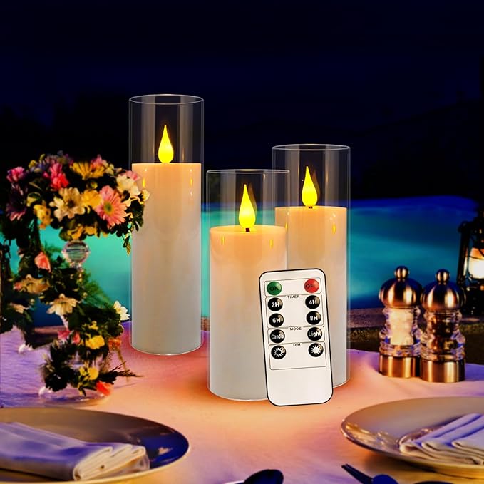 24 Pcs Acrylic LED Flameless Candles with 4 Remote,White,Flickering, Clear, Suitable for Wedding, Party, Home Decoration & Outdoor.