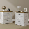 NightStand Set of 2 with Charging Station, Farmhouse 23.6" W Bedside Table with 4 Drawers, Night Stand for Bedroom, Home Office, White & Brown