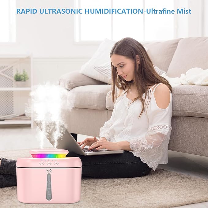 SZO Humidifiers for Bedroom, 2.5L Capacity, Auto Shut-Off, Easy to Fill & Clean, 16 dB Quiet Ultrasonic Humidifier for Large Room, Plants, Baby Nursery, Indoor, Night Light(soft pink)