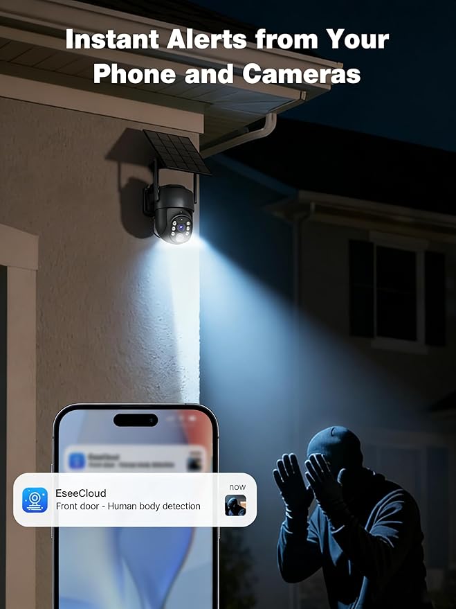 2K Security Cameras Wireless Outdoor, 5GHz WiFi Solar Camera Outdoor Wireless, Wire-free Installation, AI Detection, Two-way Audio, Mobile alerts, SD/Cloud Storage, Color Night Vision, 2 Packs